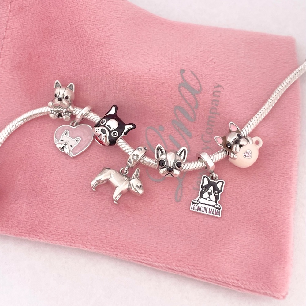 Linx Snake Chain Bracelet with Pink French Bulldog Themed Charms